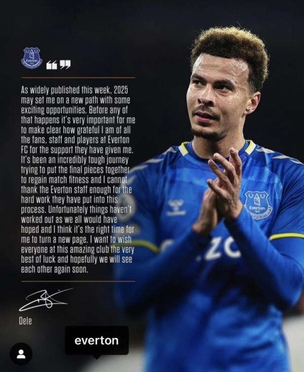 阿里告別埃弗頓：是時(shí)候開始新篇章了，感謝所有人對(duì)我的支持